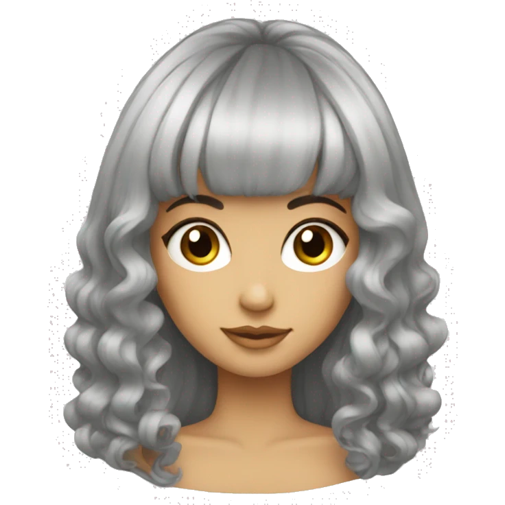 Create a emoji which has a fair girl with big hair with bangs and eyeliner.  emoji