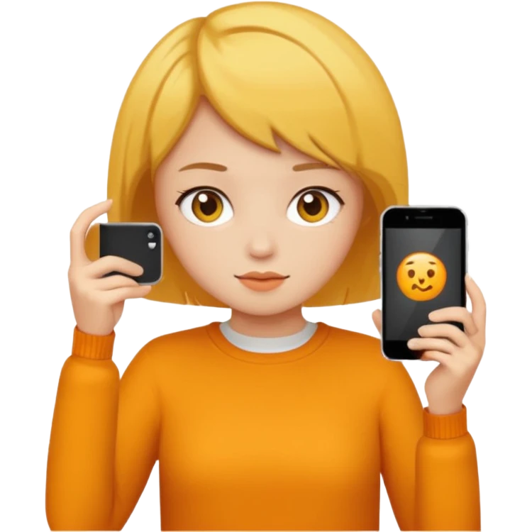 orange girlA brownish-yellow girl with short hair is taking a photo with her iPhone. emoji