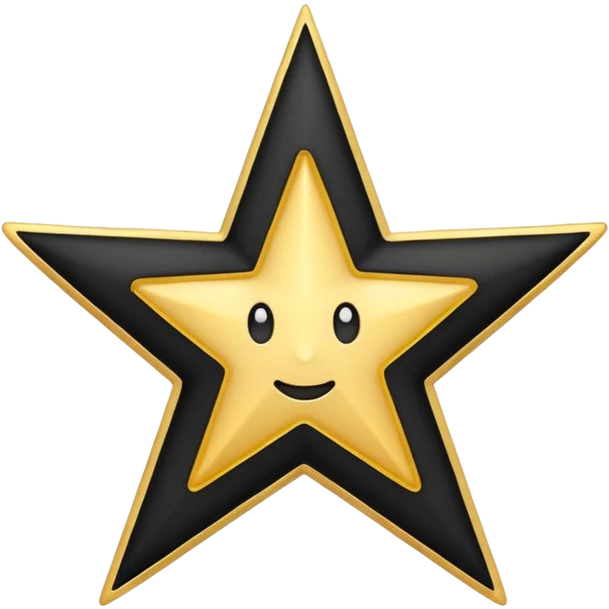 Create a high-quality emoji icon with a black circular background, a white five-pointed star in the center, and a thin golden outline around the circle. The design should be minimalistic, modern, and in emoji style, suitable for use in messaging apps. emoji