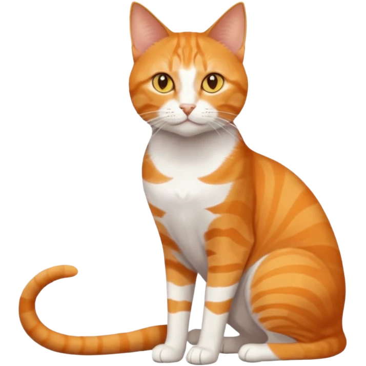 full body orange domestic shorthair slim cat with yellow/orange eyes and a white triangle pattern on his face playing emoji