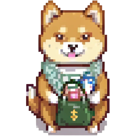 shiba inu with a bag of money emoji