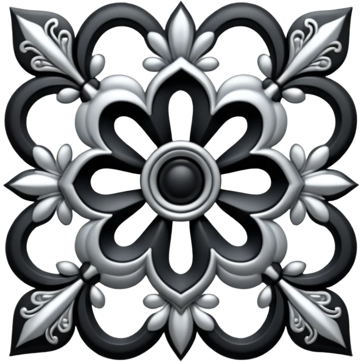 Black and silver filigree design, 3D, extremely detailed design emoji