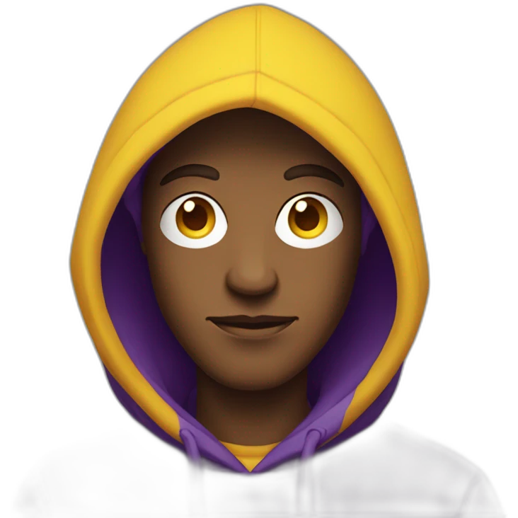 a man in a purple hoodie with a blank yellow sphere head emoji