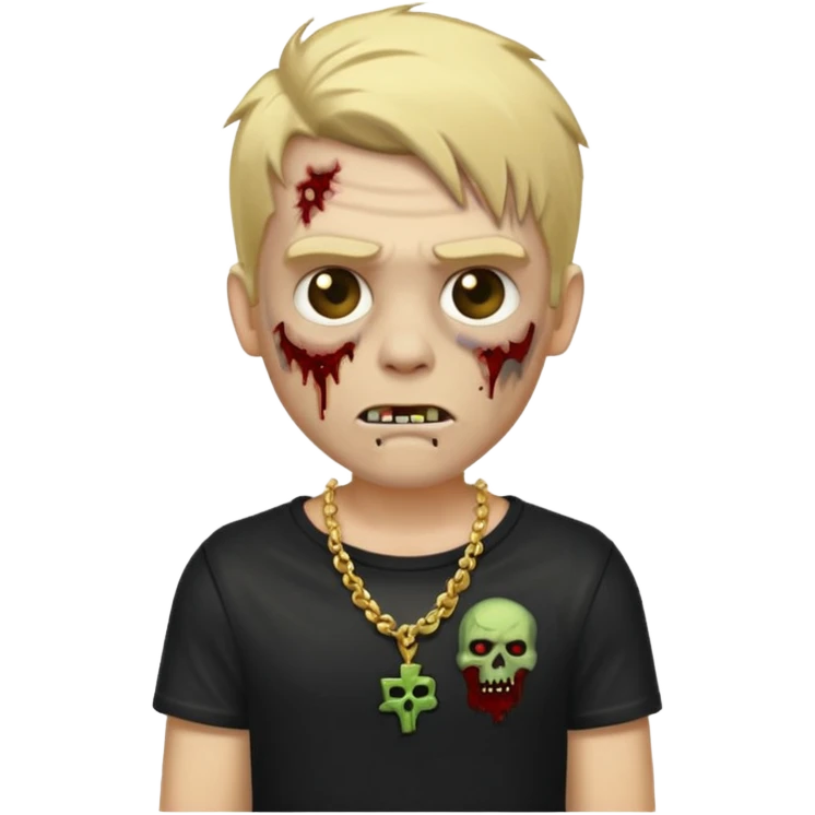 make a iphone emoji who is a zombie man with medium blonde hair with light brown roots, with a black punk shirt and a golden neckless emoji