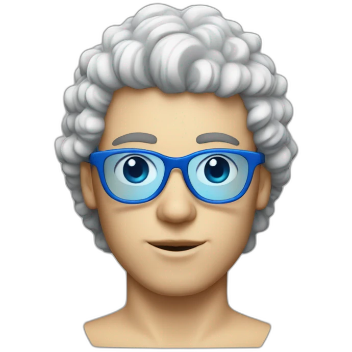 White guy with curly mullet hair and blue glasses and juicy lips emoji