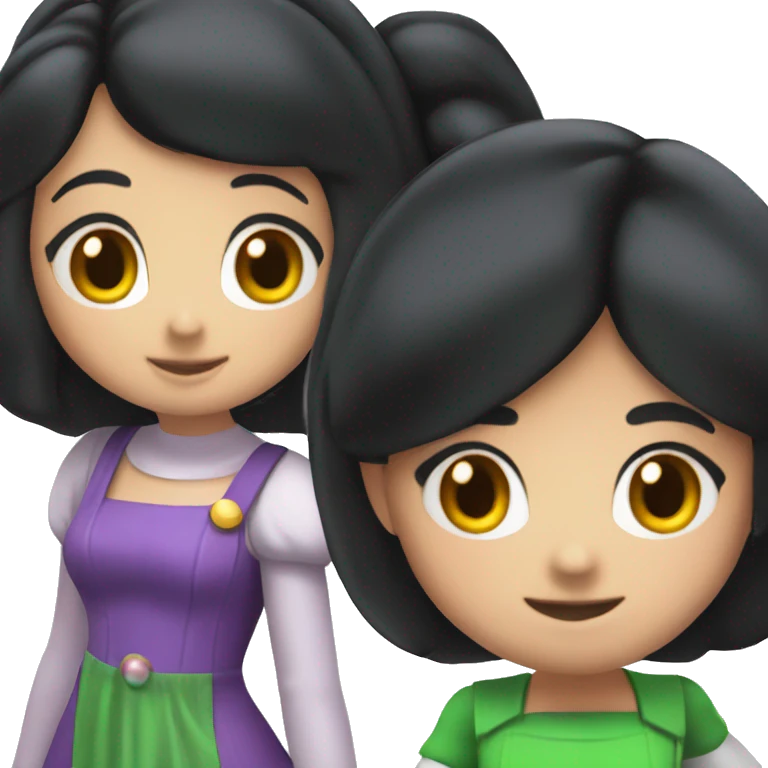 Two girls with black hair in Mario and Luigi outfit emoji