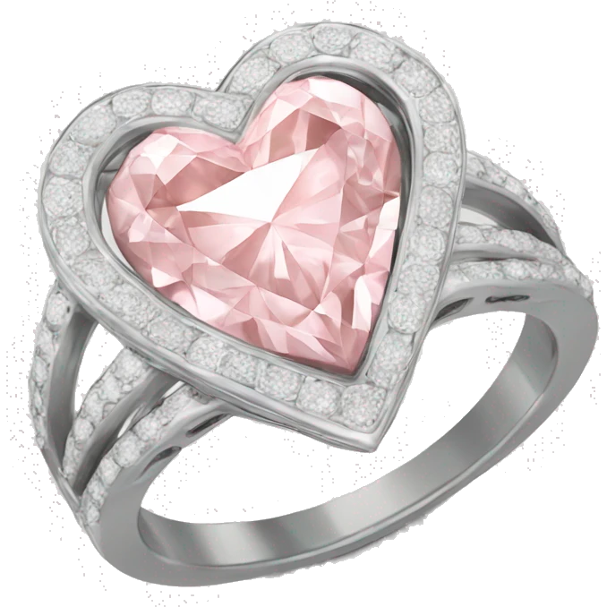 Silver light pink diamond ring heart emoji