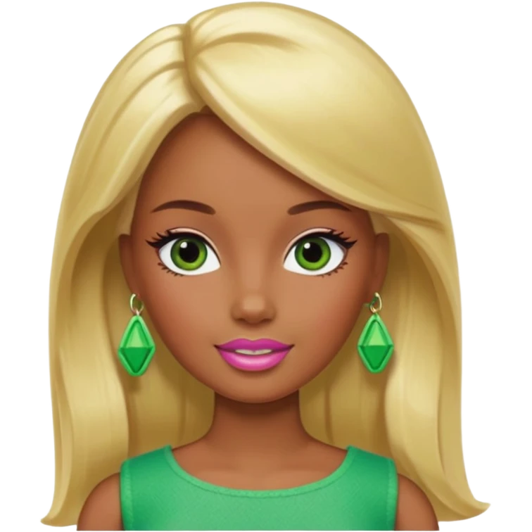 Brown skin blonde hair Barbie with green on her face  emoji
