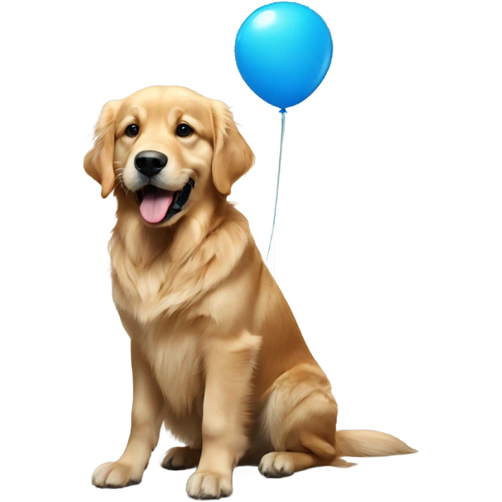 Golden retriever holding blue balloon on a string in its mouth emoji