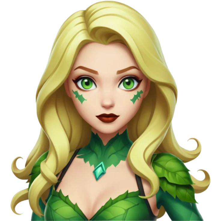 poison ivy fortnite skin with blonde hair, 
light  blue eyes and green lipstick  emoji