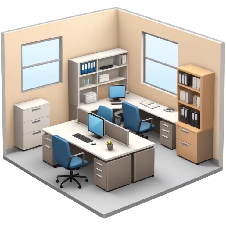 generate realistic detailed office with humans inside in 3d style emoji