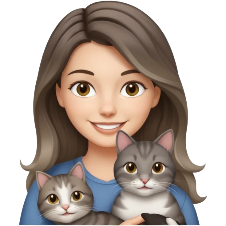 White brunette with balayage and her Grey cat  emoji