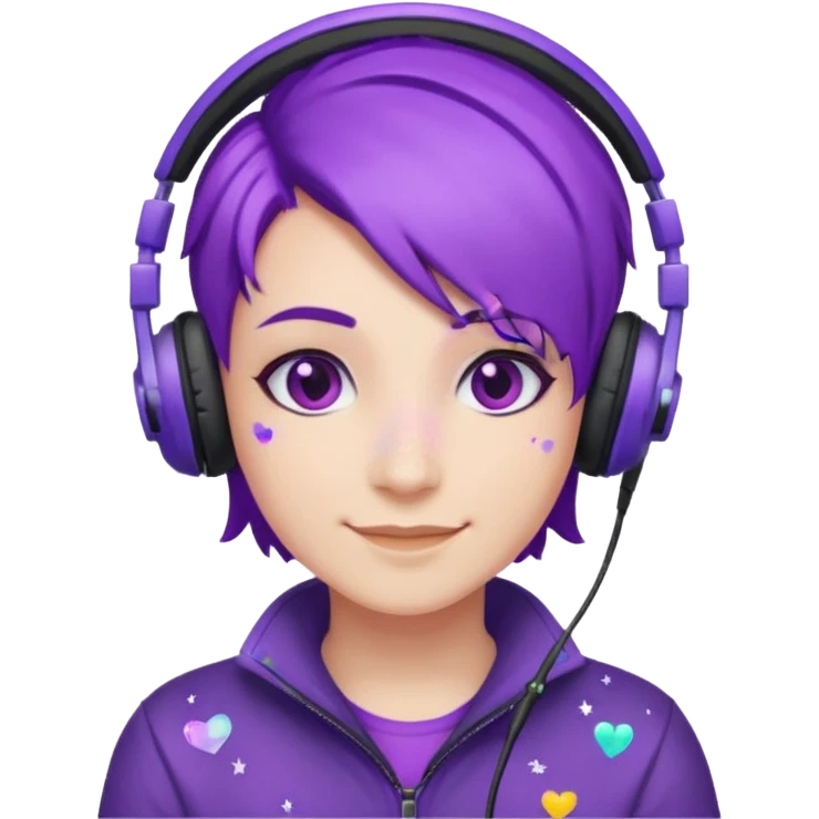 glitter purple gamer non-binary happy purple hair emoji