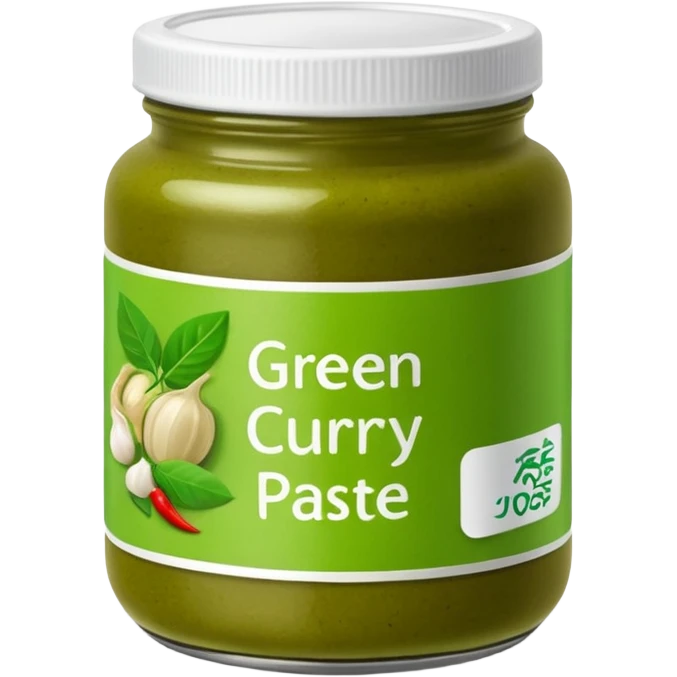 A jar of green curry paste with label emoji