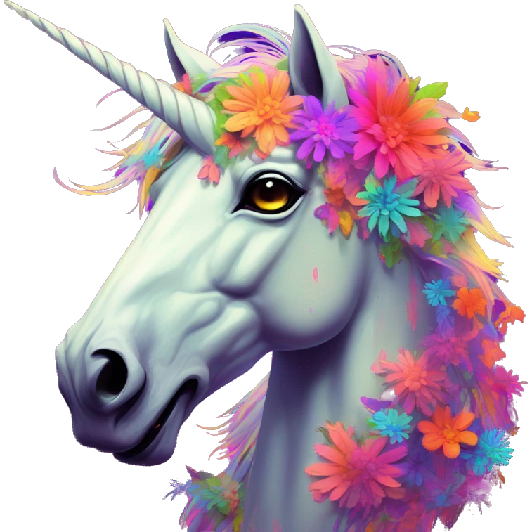 Zombie Pegasus unicorn psychedelic flowers floral groovy art neon rave raving emoji