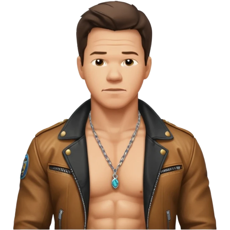 Mark Wahlberg as Marky Mark with shirtless with necklace, jacket emoji
