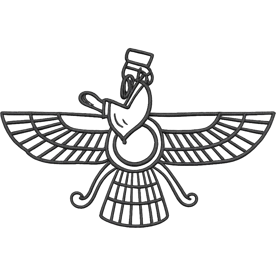 Faravahar symbol, flat icon, clean outlines, geometric shapes, no text emoji