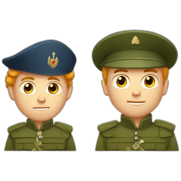 a short Russian blond guy soldier and short Russian red head soldier emoji