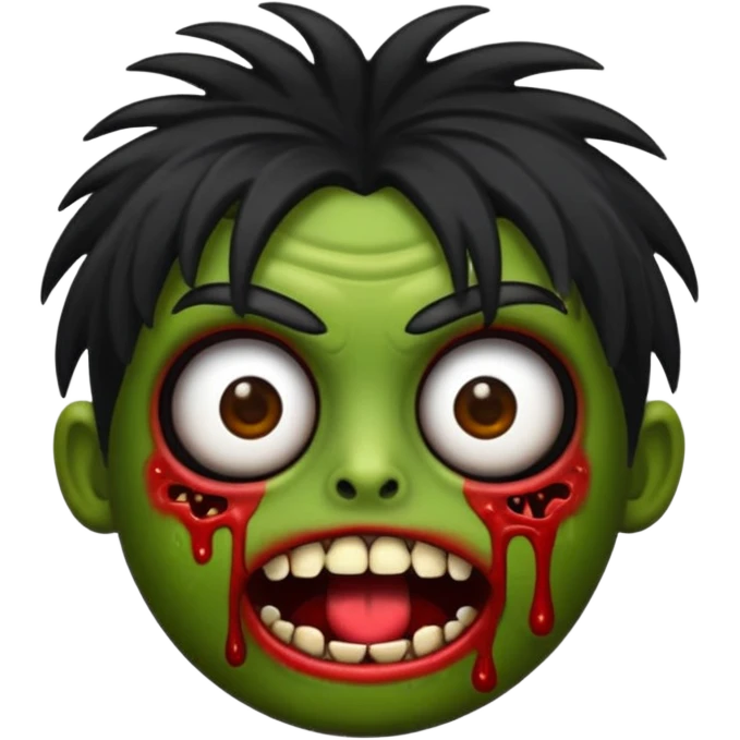 Un emojin de zumbi com cabelo comprido preto e franja emoji