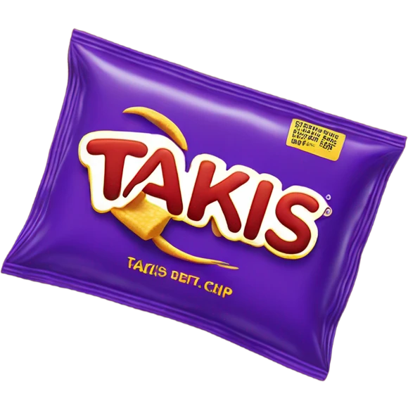 A purple chip bag that says takis emoji