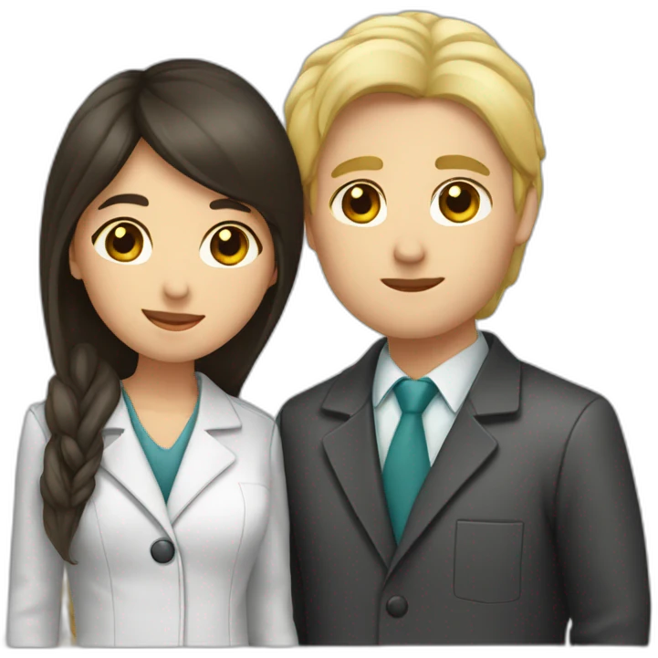 dark hair doctor girl kissing blond hair man with jacket emoji