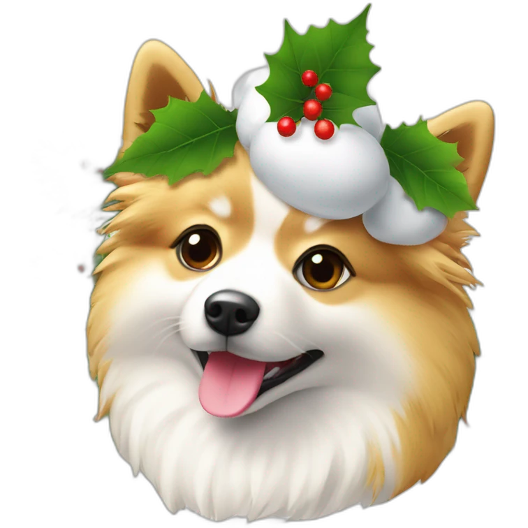 Japanspitz weiß mit weihnachtsmütze und blatt emoji