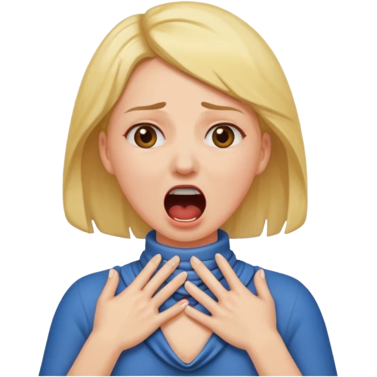 Emoji woman holding hands around her neck choking herself while screaming emoji