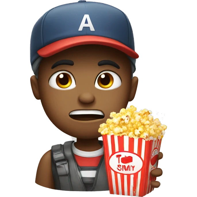 a angry boy with a cap eating popcorn emoji