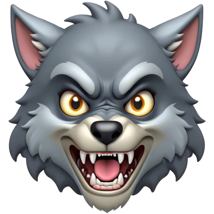 Cinematic Comical Werewolf Portrait Emoji, with a whimsically exaggerated lupine face in vivid moonlit grays and silvers, head cocked in a dramatically shocked expression with comically oversized, wide eyes and a playful snarl, simplified yet hilariously expressive, highly detailed with a soft cartoonish glowing outline capturing the mischievous humor of a werewolf mid-transformation! emoji