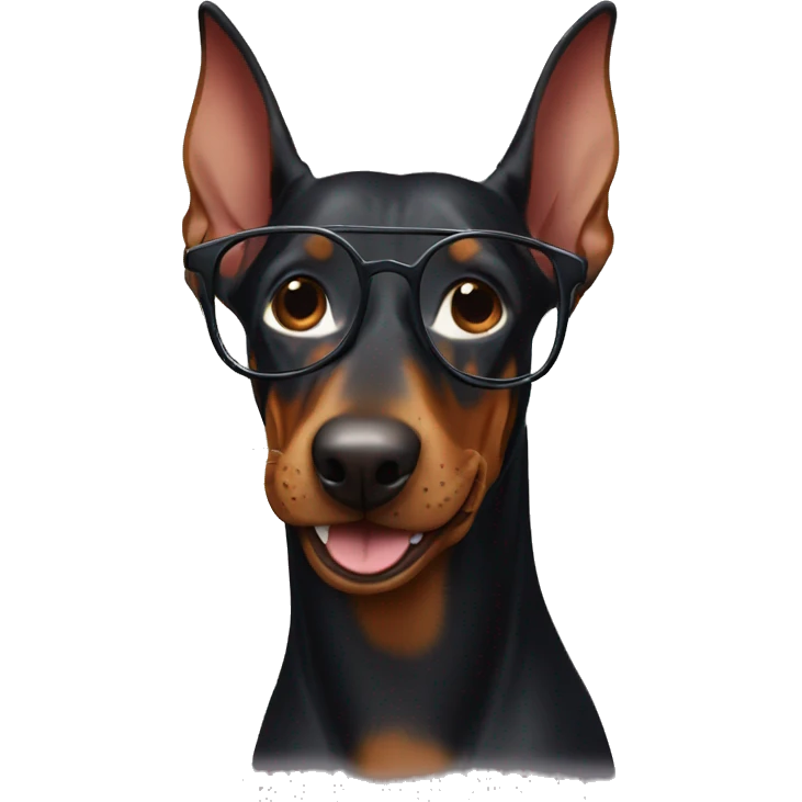 Doberman with glasses laughs emoji