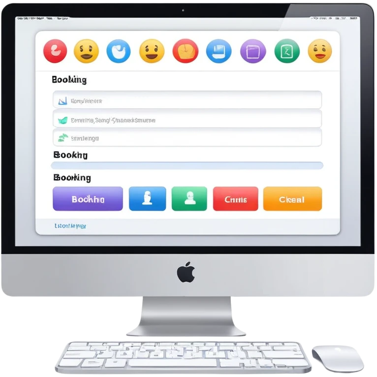 online booking system interface on iMac screen emoji
