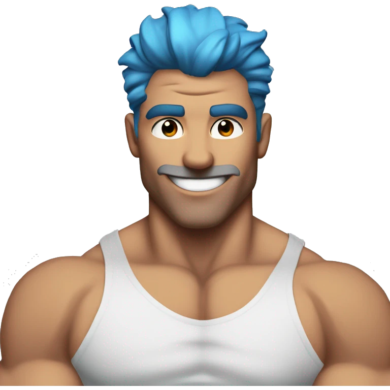 Scar on face blue hair up-do muscle man white smiling emoji