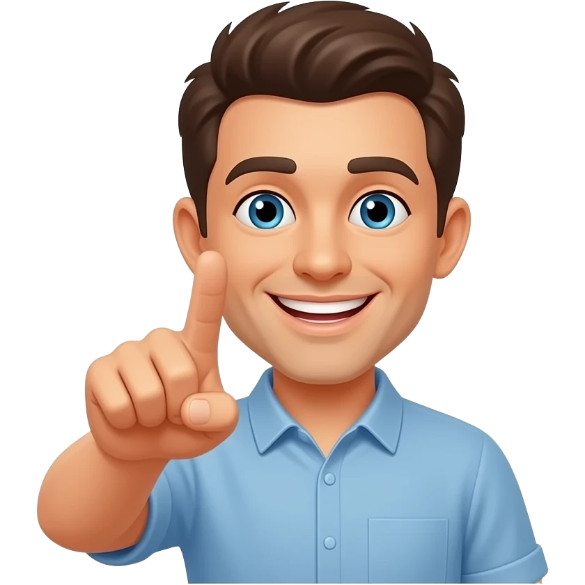 A smiling man pointing at the camera with the words ‘YOU’RE WELCOME!’ Overhead emoji