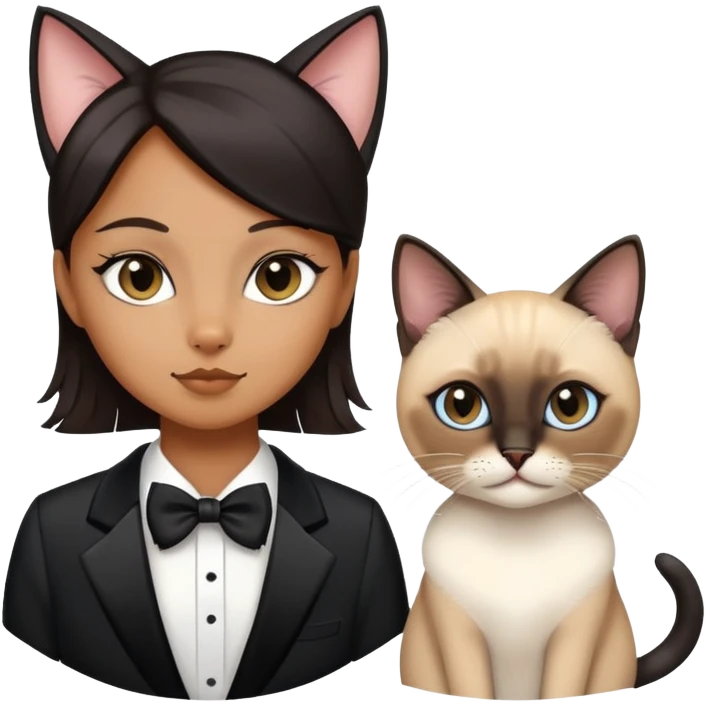 tuxedo and siamese cats with girl emoji