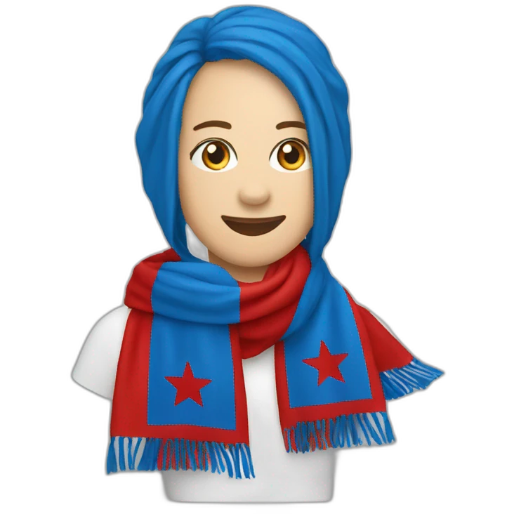blue fan scarf with red star emoji
