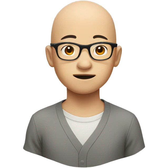  a bald Asian young boy student, in glasses, hungry emoji