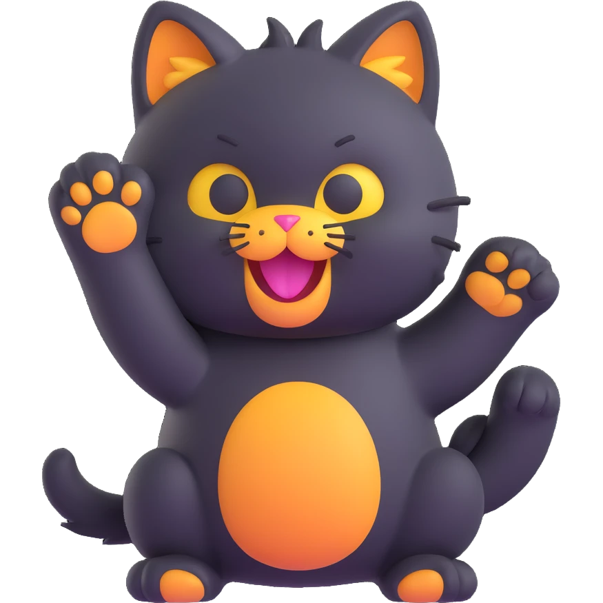 fluffy 3D emoji-style cat swiping its paw, cute and expressive emoji