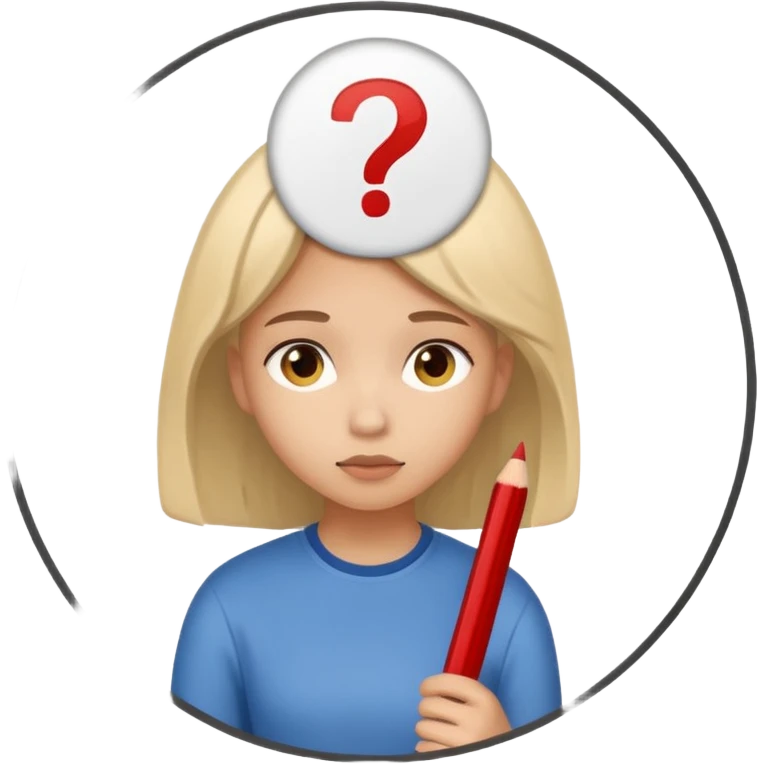 студентка учится и задумывается получится ли у нее, а наверху над головой пустый круг с вопросом на белом фоне emoji