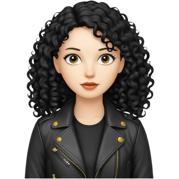 Chica blanca, con cabello negro largo y rizado, con chaqueta de cuero,arquitecta emoji