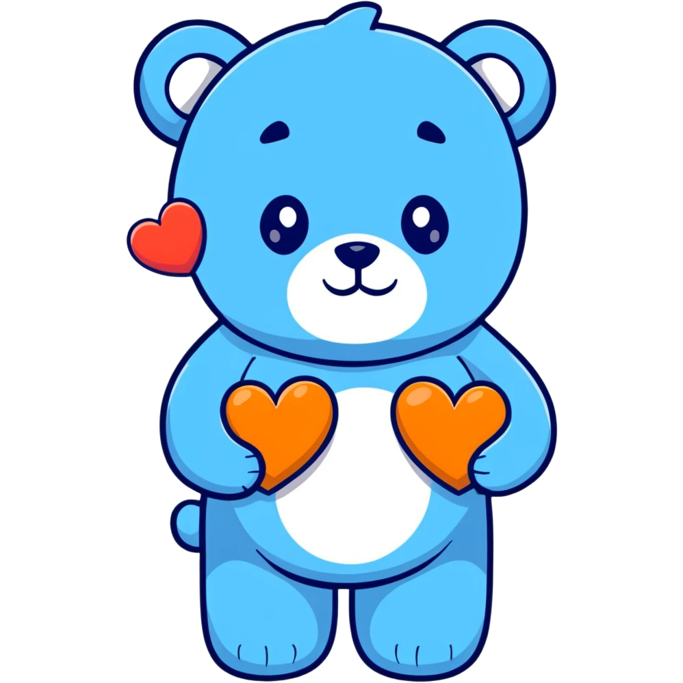 blue bear holding a heart emoji
