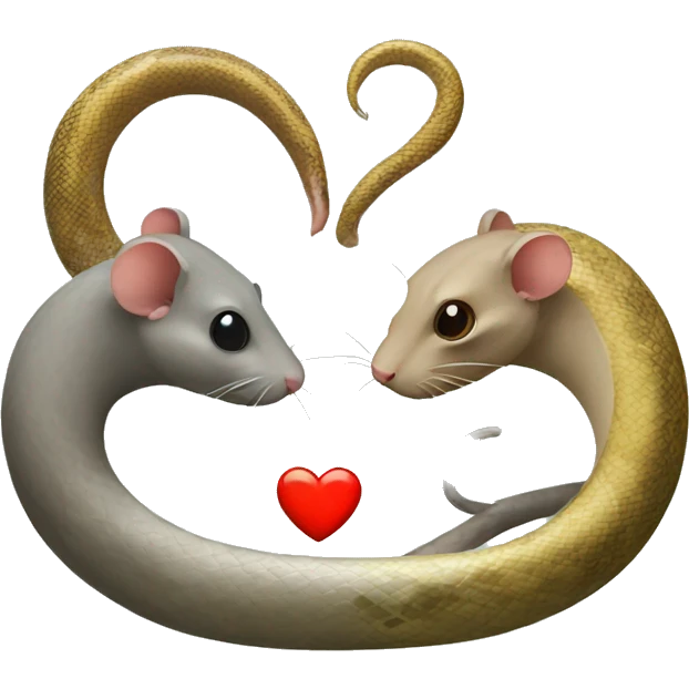 a rat and a snake with a heart in between them emoji
