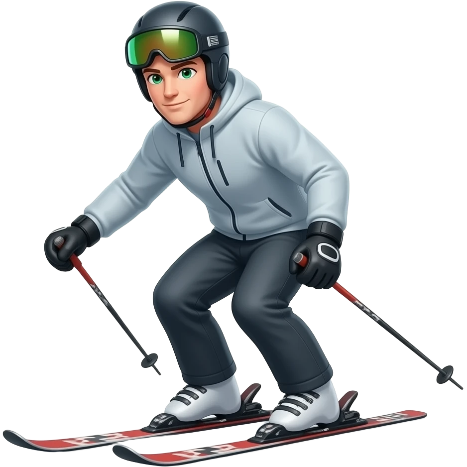 main with skis, no helment and green eyes emoji