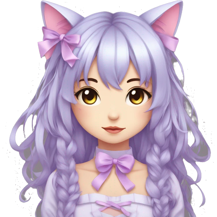 Edgy Kawaii Cute Cool Beautiful Elegant Pretty Pastel Anime Catgirl with ribbons emoji