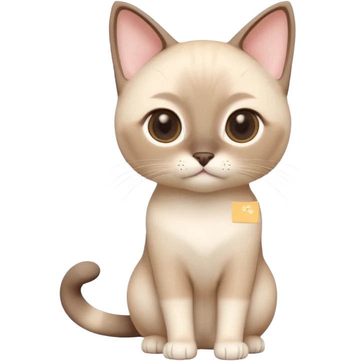 A 3D cartoon Siamese cat in creamy white with faint beige points, smooth short fur, bright eyes, calm lighting, Memoji-style rendering. full body or half body. emoji