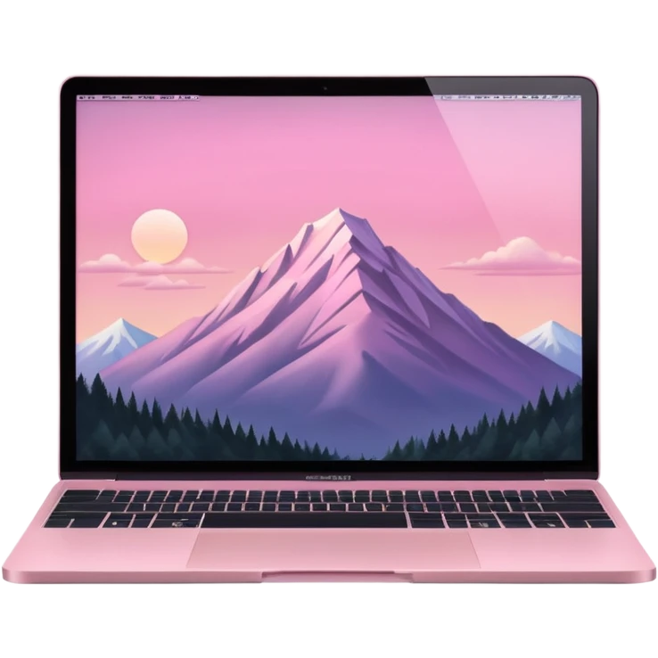 pink mac book with a light pink sky w a montain emoji