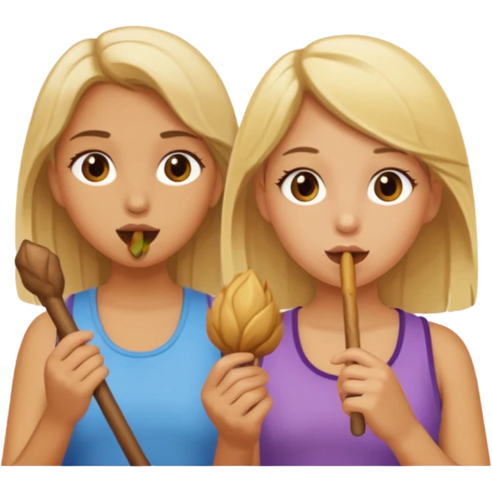 Two girls sucking one stick emoji