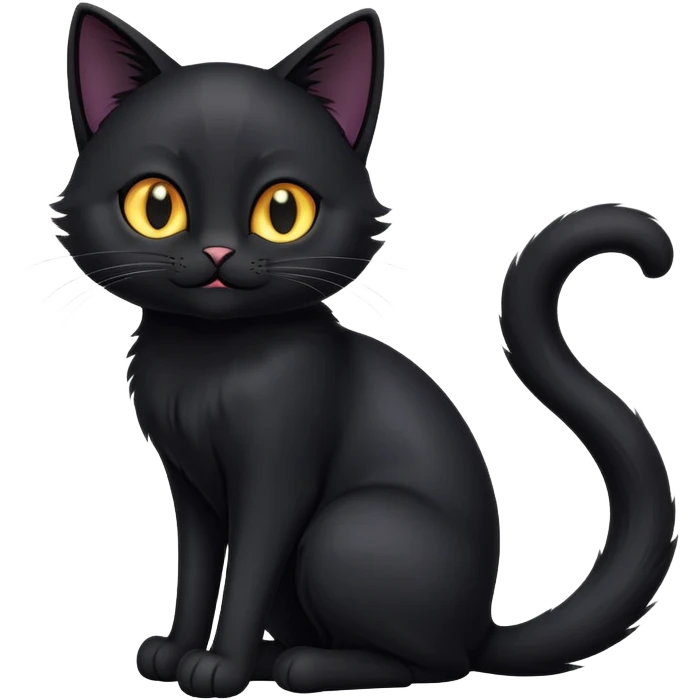 cinematic-[black cat]-realistic-full-body-sitting-emoji,-tail-curled-playfully-around-its-paws,-head-tilted-dramatically,-sleek-[black]-fur,-simplified-yet-hilariously-adorable-features,-highly-detailed,-glowing-with-an-almost-sarcastic-glow emoji
