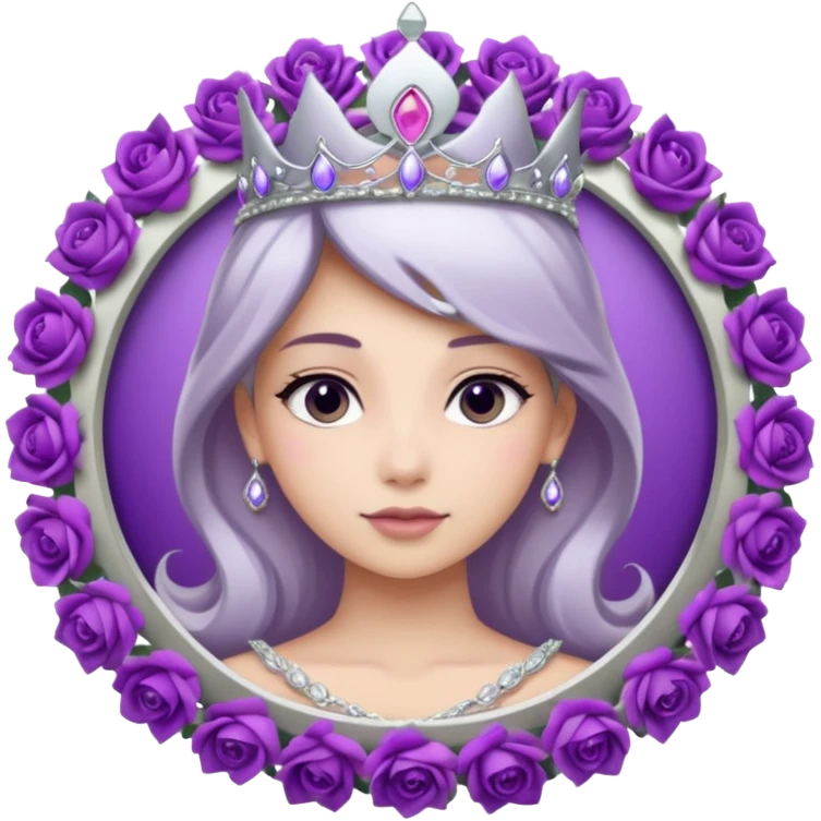 Purple shadow rose flower, silver circle plaque, silver tiara emoji