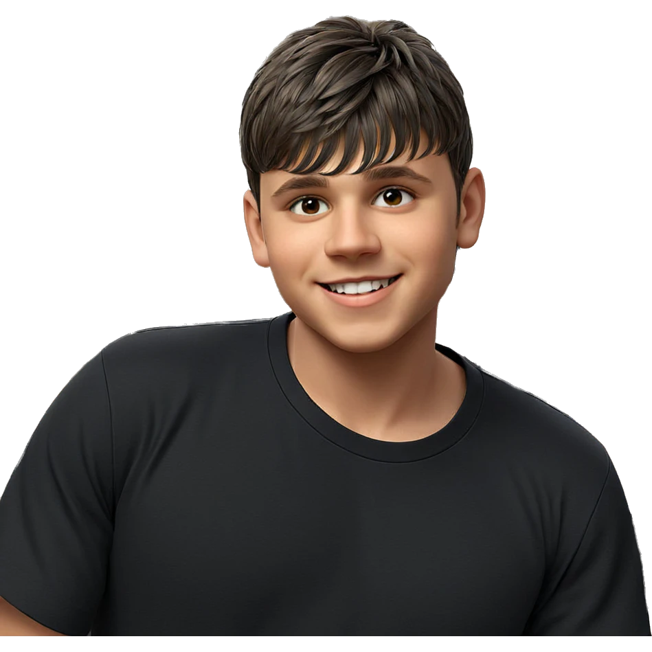 smiling boy in black shirt emoji