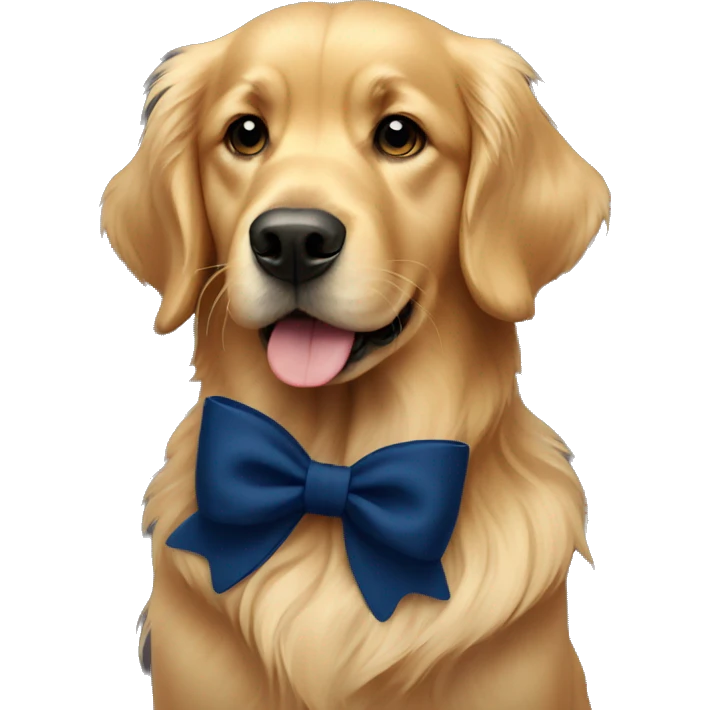 Golden retriever with a navy blue bow emoji